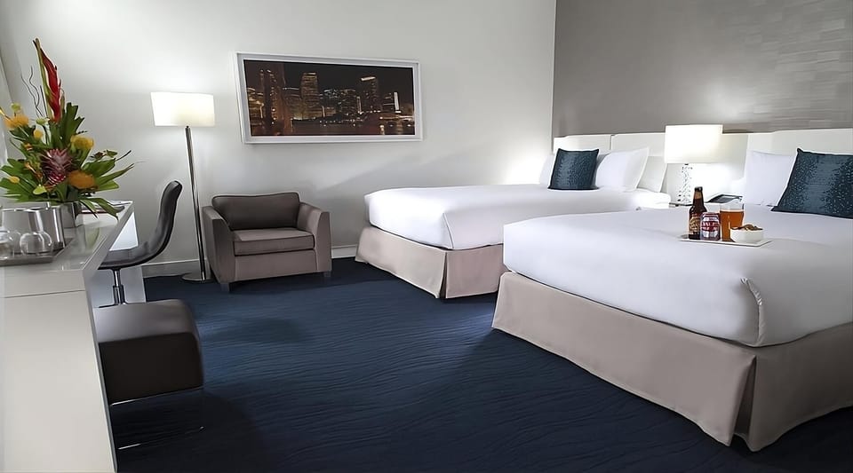 Gather for late-night snacks in a roomy double-bed setup.