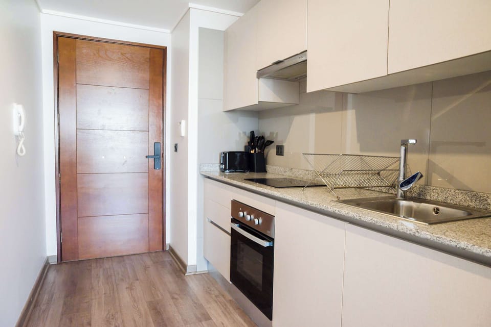 Efficient kitchen with modern appliances and sleek design, perfect for preparing meals in your cozy Chilean studio.