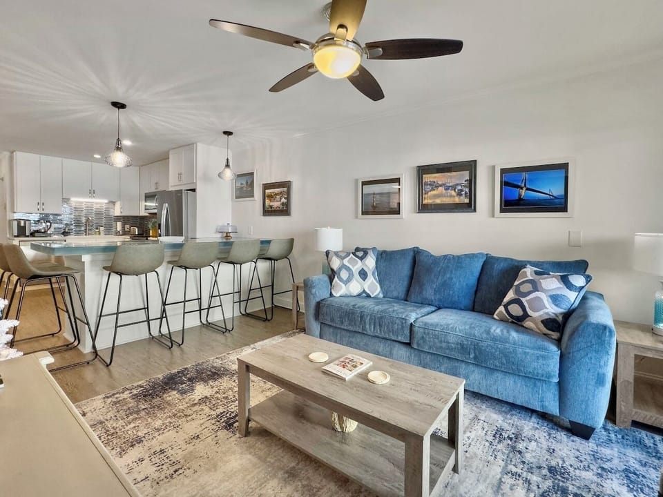 Living Room Deja Blue | 111C Oceanside Villas | Isle of Palms SC | IOP Escapes