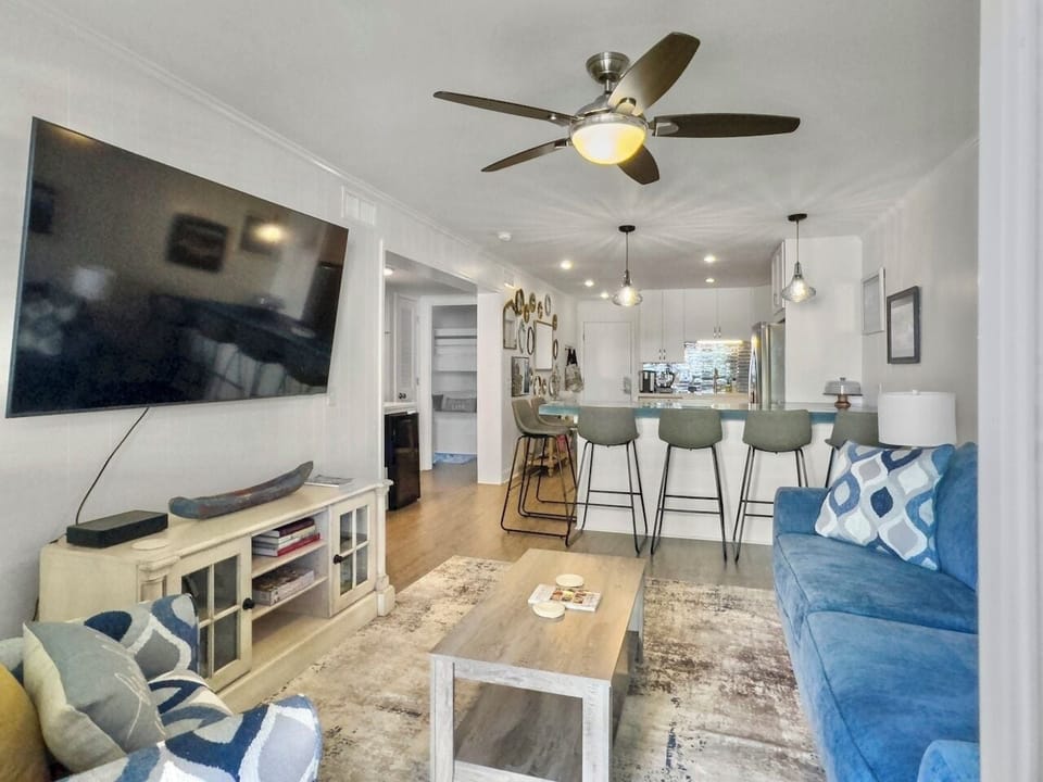 Living Room Deja Blue | 111C Oceanside Villas | Isle of Palms SC | IOP Escapes