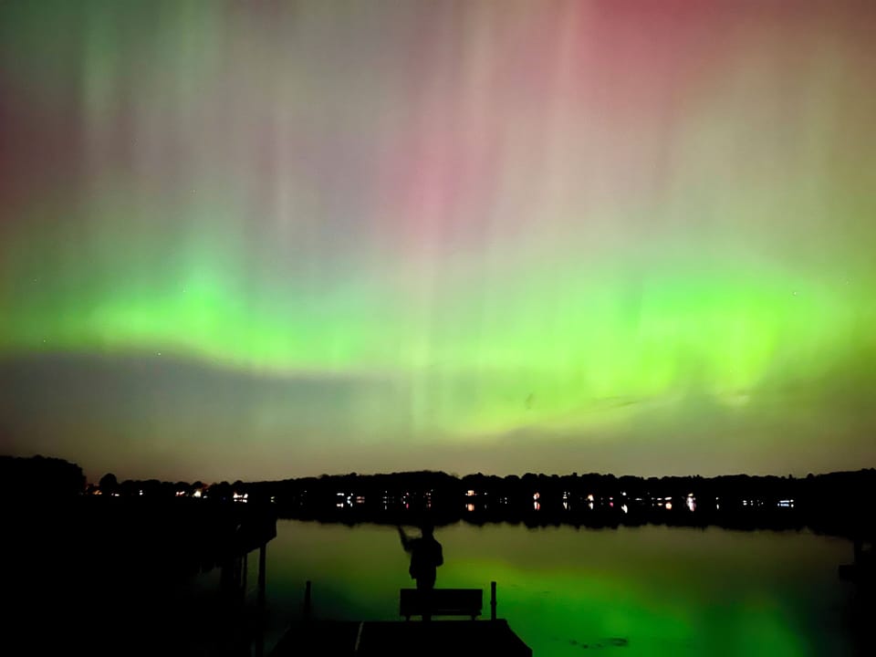 Northern Lights on the dock on October 10, 2024
