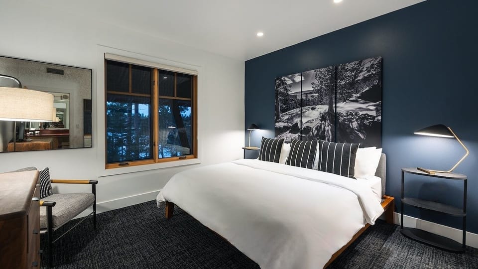 Relax at night in a serene room with soft lighting.