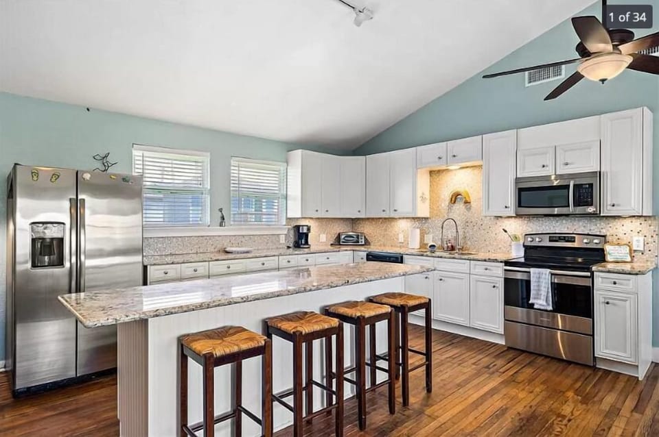 Bright kitchen windows.