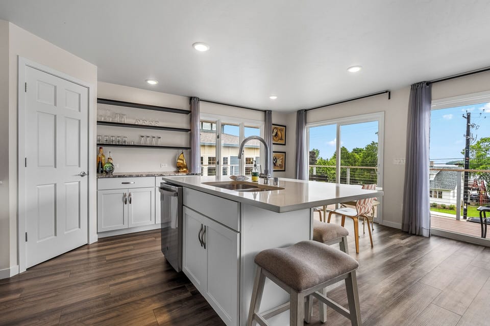Huge open concept kitchen with granite island