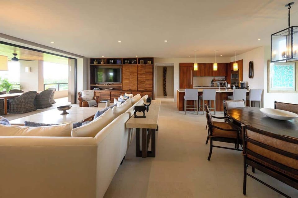 Indoor-outdoor living with sliding glass doors to the terrace