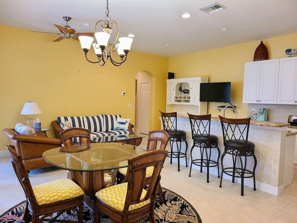 This open concept kitchen has room for guests to chat with the chef