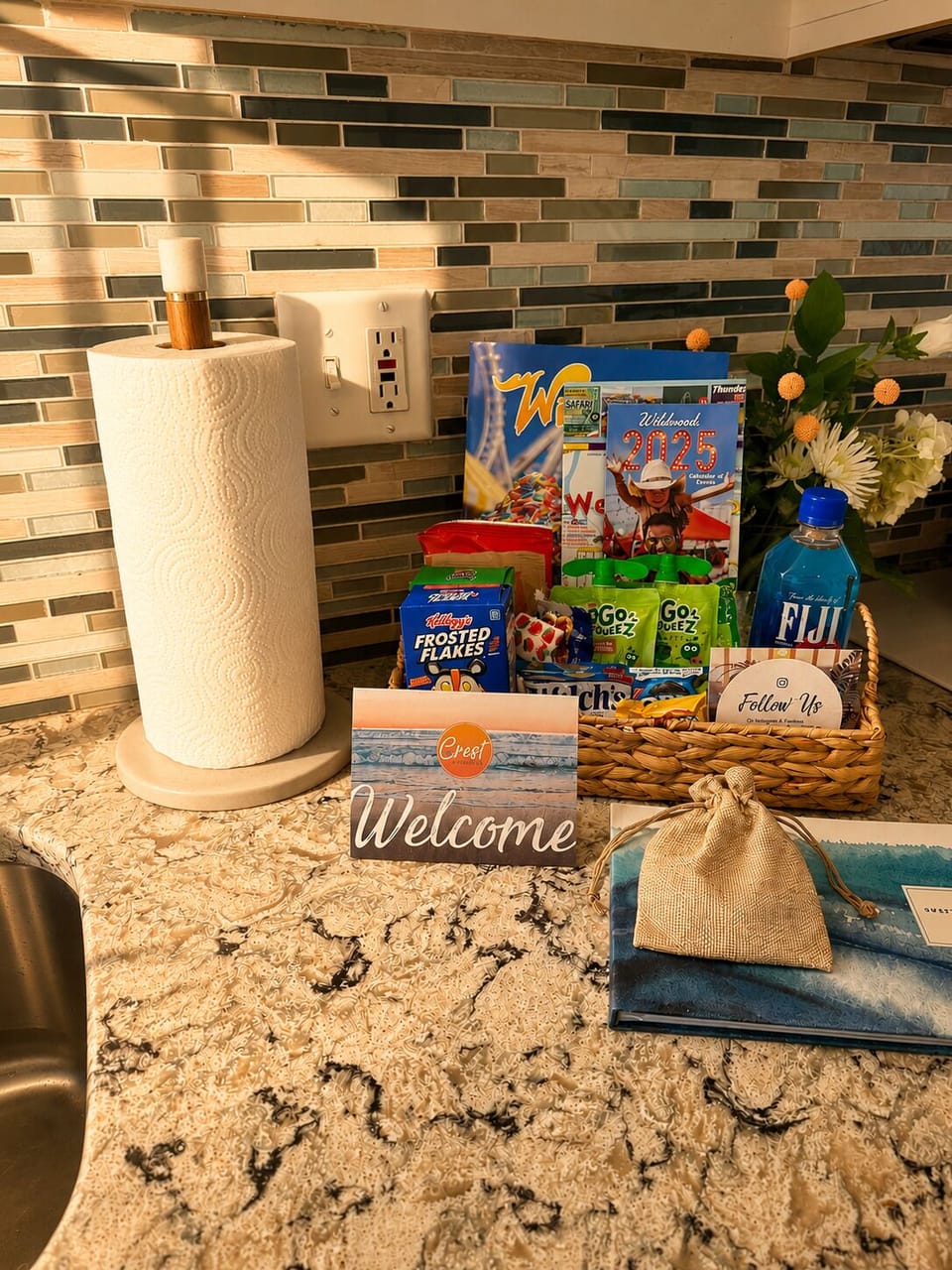 Welcome basket with snacks and cereal for you to help you settle in and enjoy your stay
