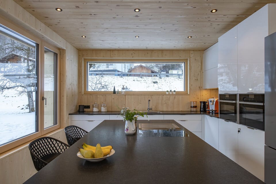 View from the kitchen in Haus Valtellina in St. Gallenkirch in Montafon.
