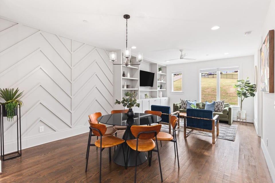 Share a meal at the dining table with seating for six.