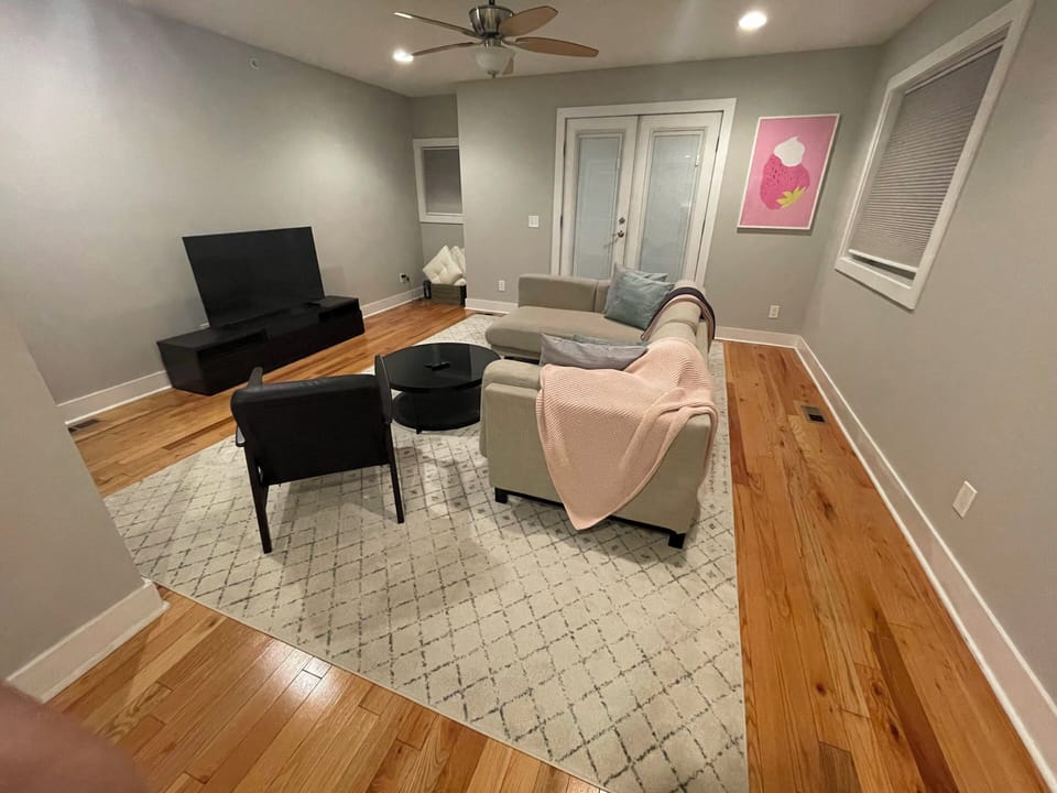 Walking in to the living room from the dining room