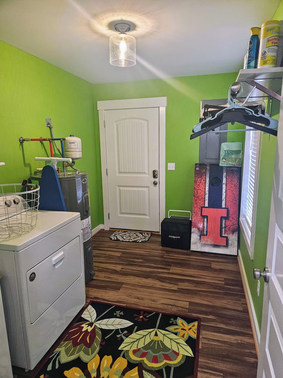 Bag boards and yard Jenga in the laundry room