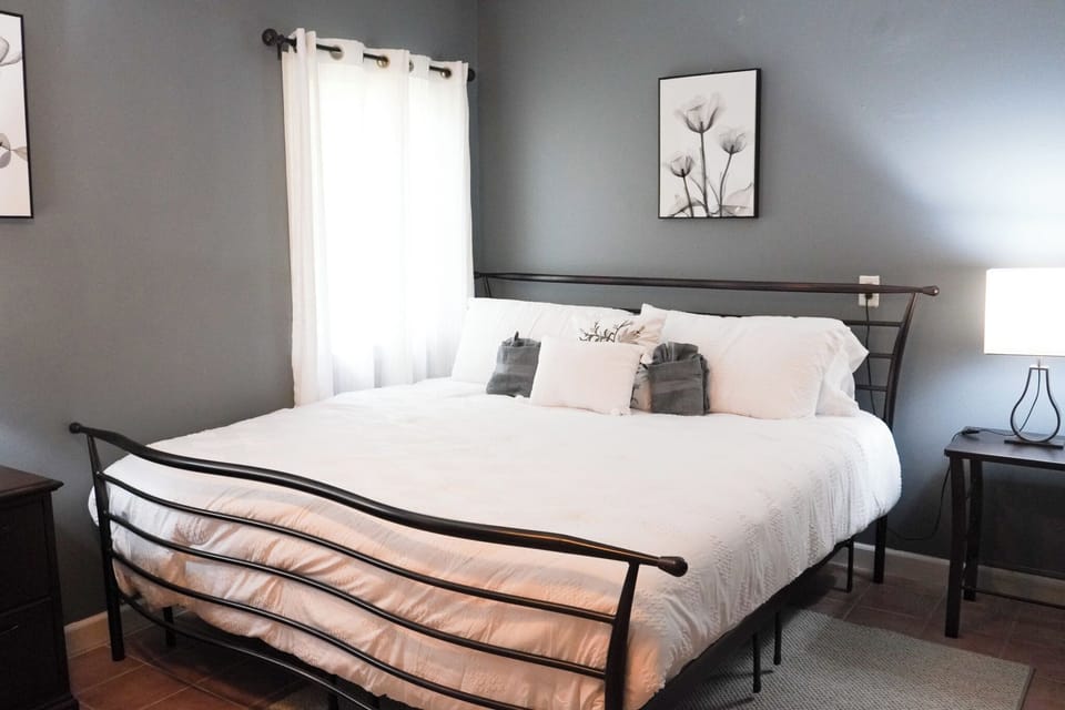 The bedroom is separate from the living space. 