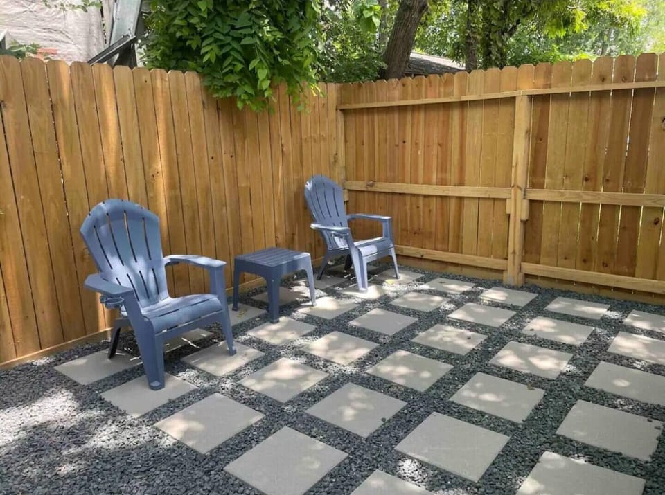 fenced back courtyard