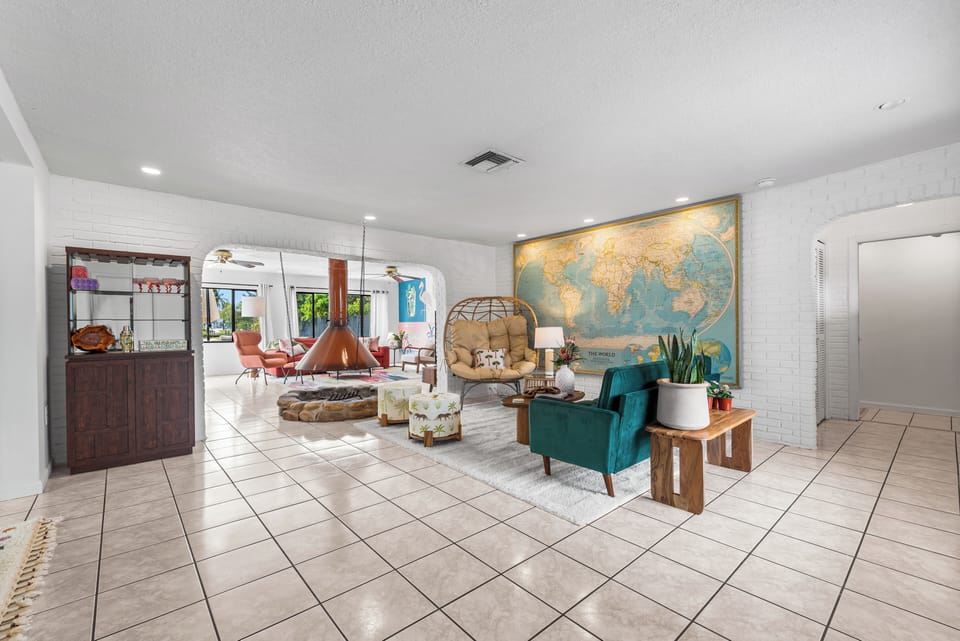 View of the foyer living room from the front door entrance