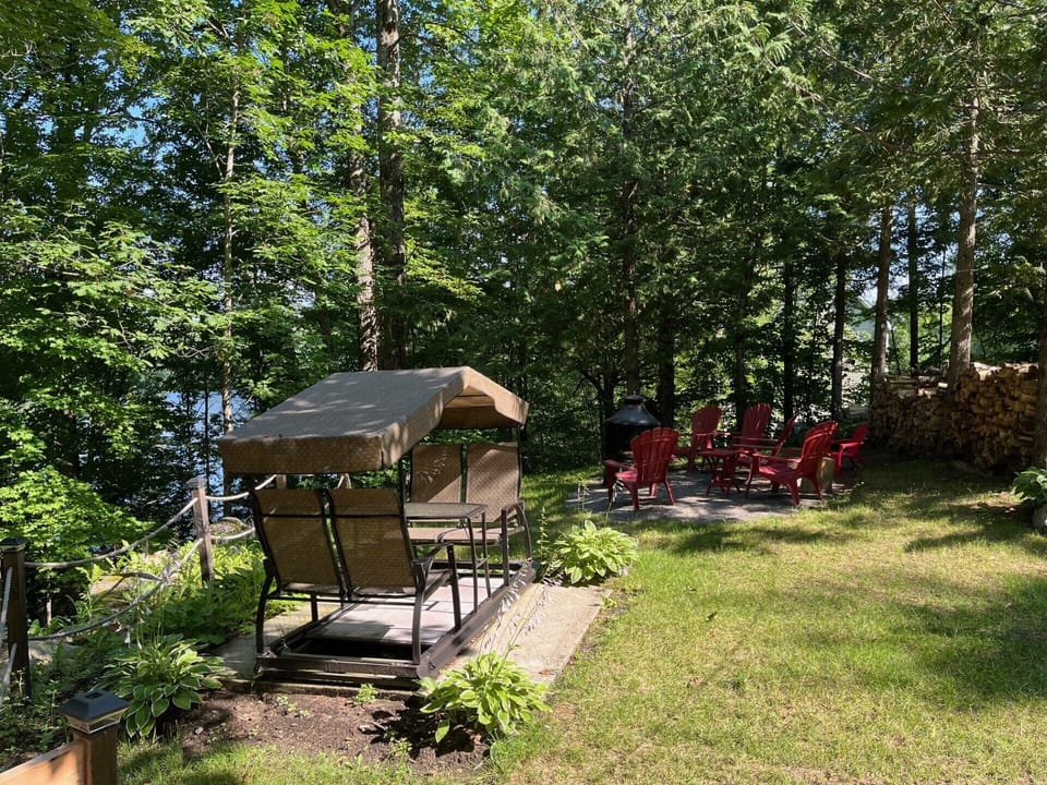 Patio swing and fire pit area
