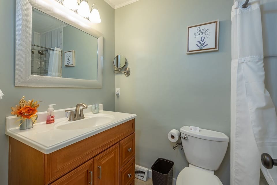 Full hall bath with shower & tub combo.