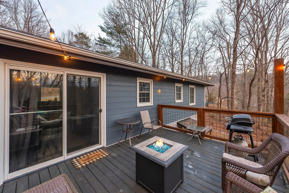 Relax on the deck around the fire table or use the gas grill to make summer favorites like burgers and grilled veggies.