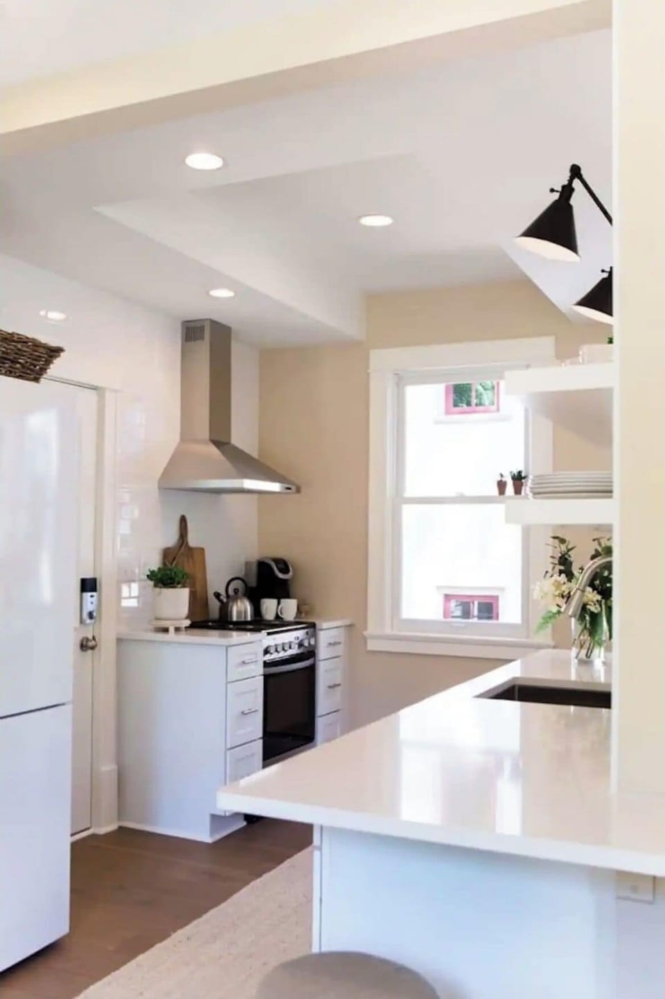 Oven wall and coffee station.
