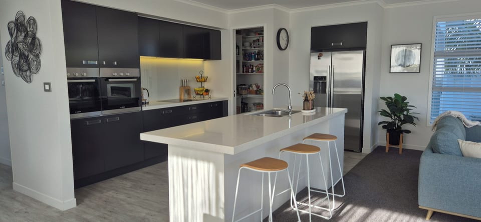 Large kitchen with walk-in pantry.