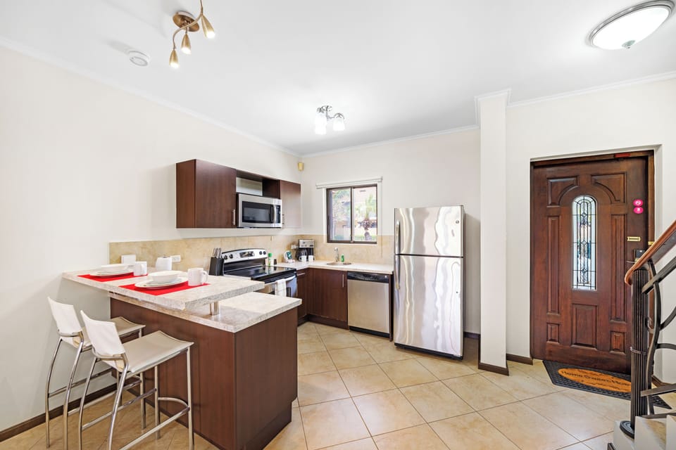 Kitchen with stainless steel appliances