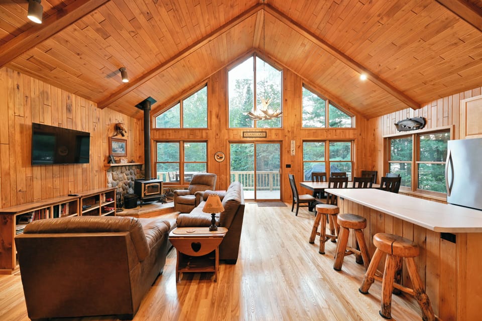 The large windows in the living room and kitchen allow for lots of natural light