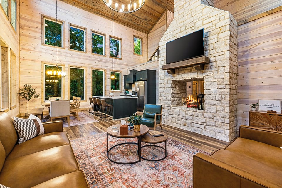 Across the living area is the dining/kitchen area