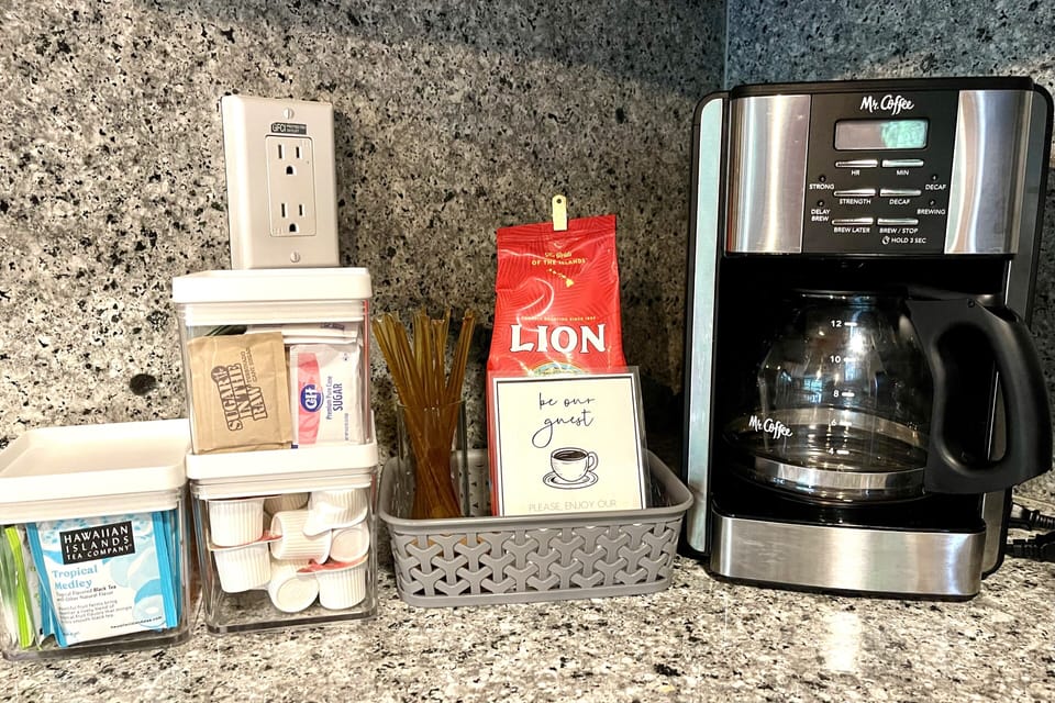 A fully stocked Coffee & Tea Station will greet you on your first morning!