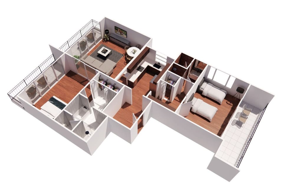 Unique and rare spacious 2 bd/ 2bath for your family's vacation.  With a full size pull-out couch, you can comfortably fit everyone.  (General Floor layout plans. Furniture may vary).