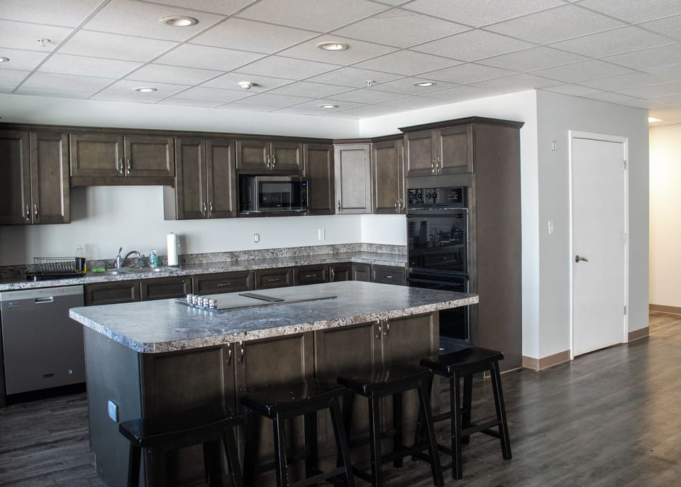 The island is perfect for a quick eating spot or as a serving station.