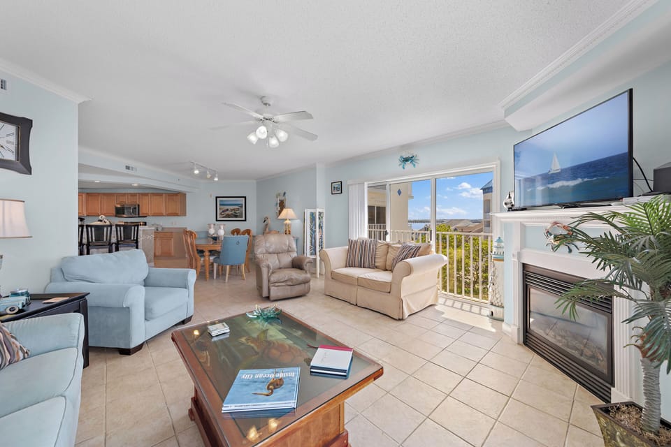 The beautiful living room has all new furnishings, enjoy the Flat Screen TV, Central AC, and Complimentary Wi-Fi!