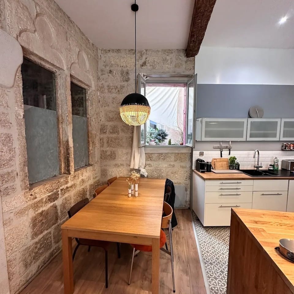 Dining area seats 8.