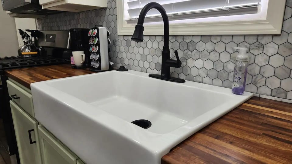 Large farm sink. 
