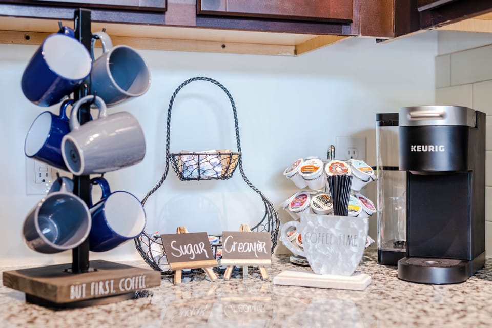 Have coffee in minutes at our coffee station 