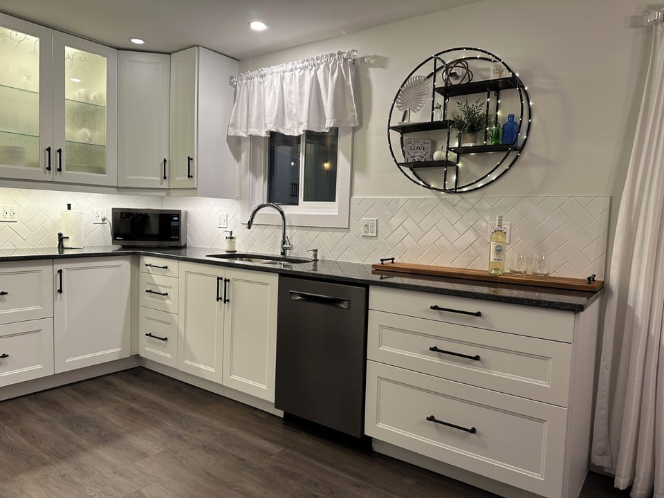 Kitchen with a view of the lake from the window