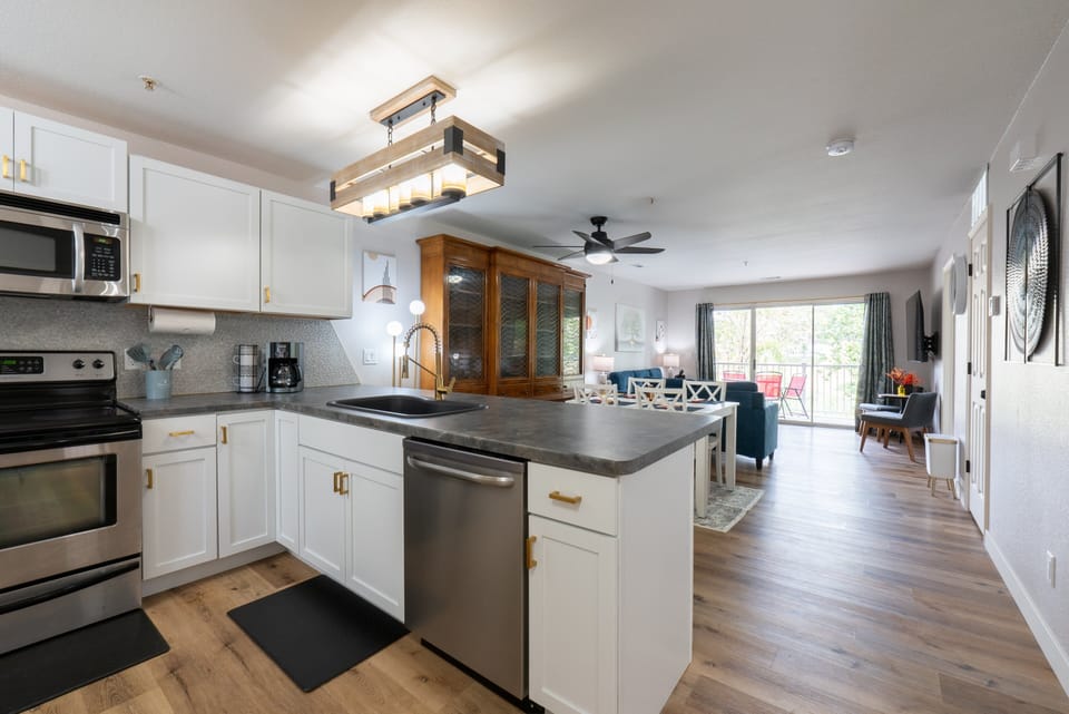 Kitchen, Dining, and Living Room
