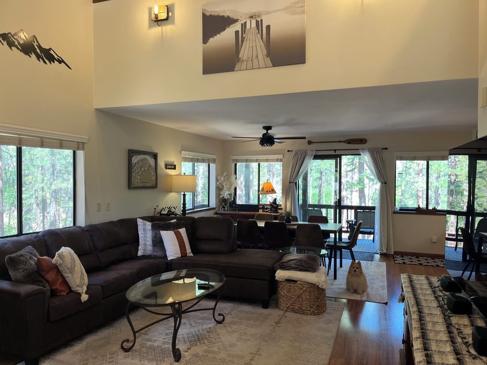 Living room looking towards dining  area and back deck