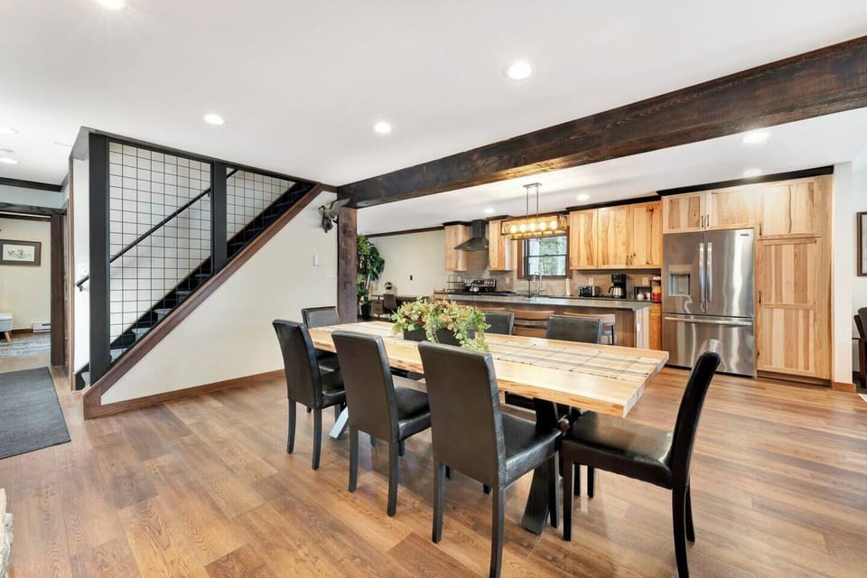 Open living, kitchen, and dining space