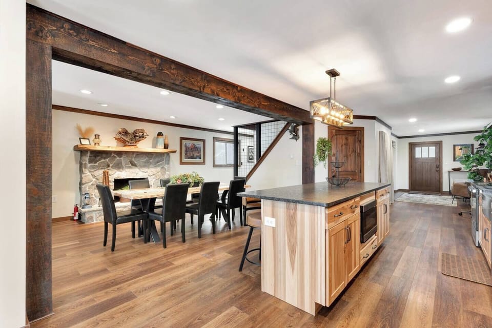 Open living, kitchen, and dining space