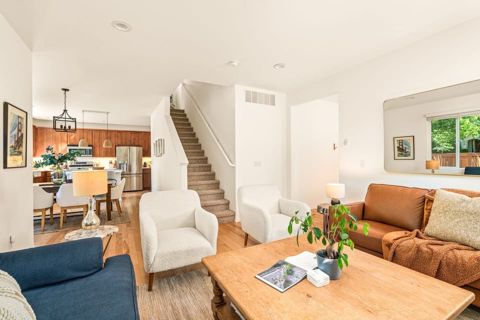 Cozy but open concept living room/dining/kitchen.