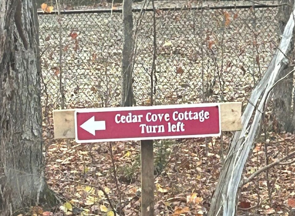 Follow this sign to Cedar Cove Cottage