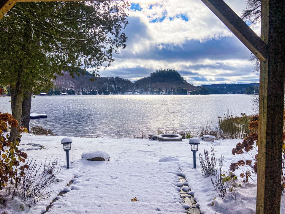 Early winter lake view from lower level walkout