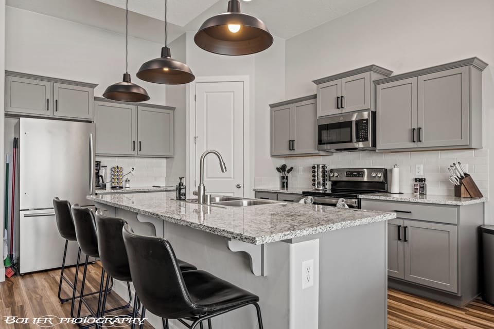 Kitchen is fully loaded with everything iou need during your stay!