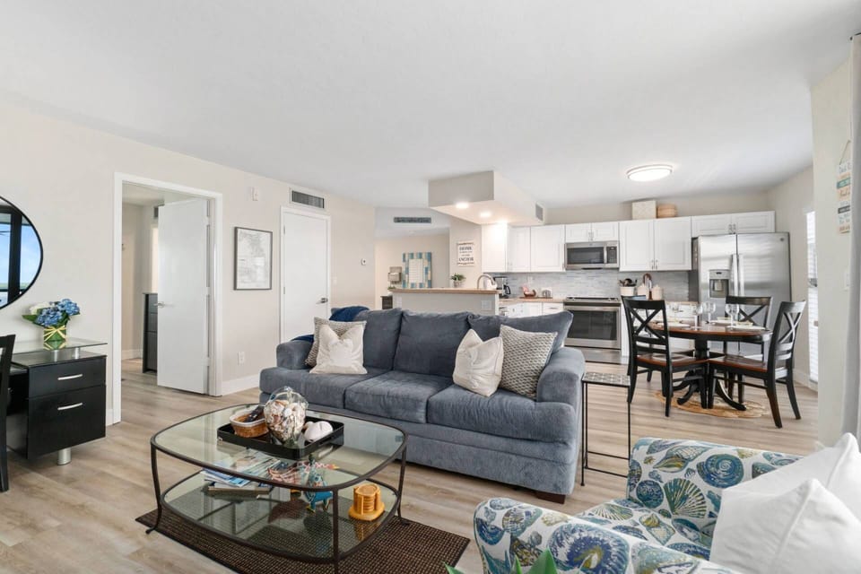 The living area flows seamlessly into the kitchen/dining area.