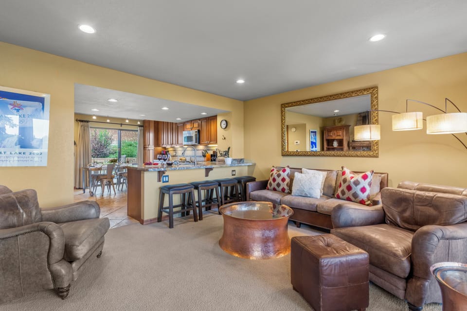 The open concept living, dining and kitchen area.