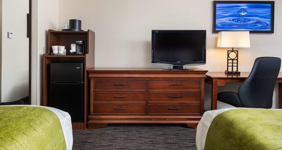 Fuel your day with in-room coffee and handy mini fridge.