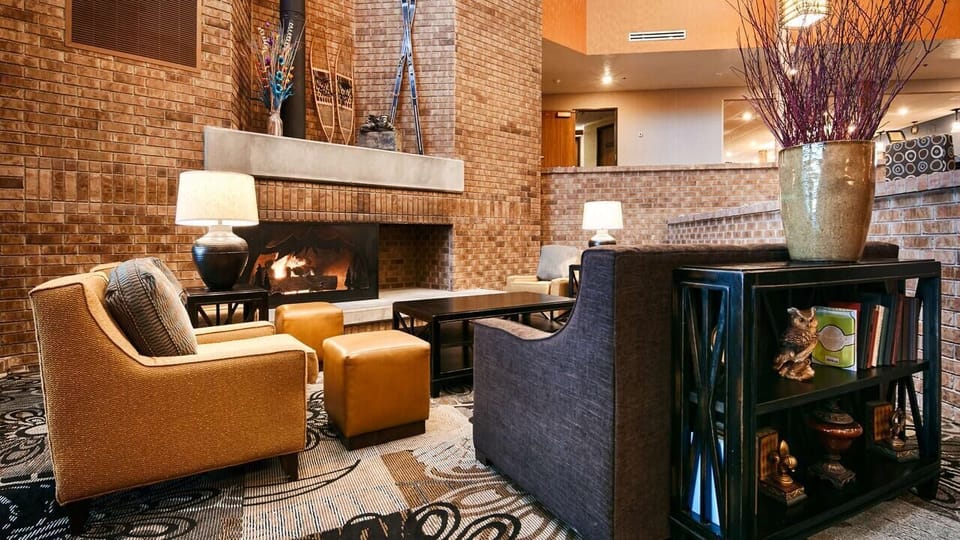 Settle in with soft seating and warm evening firelight.