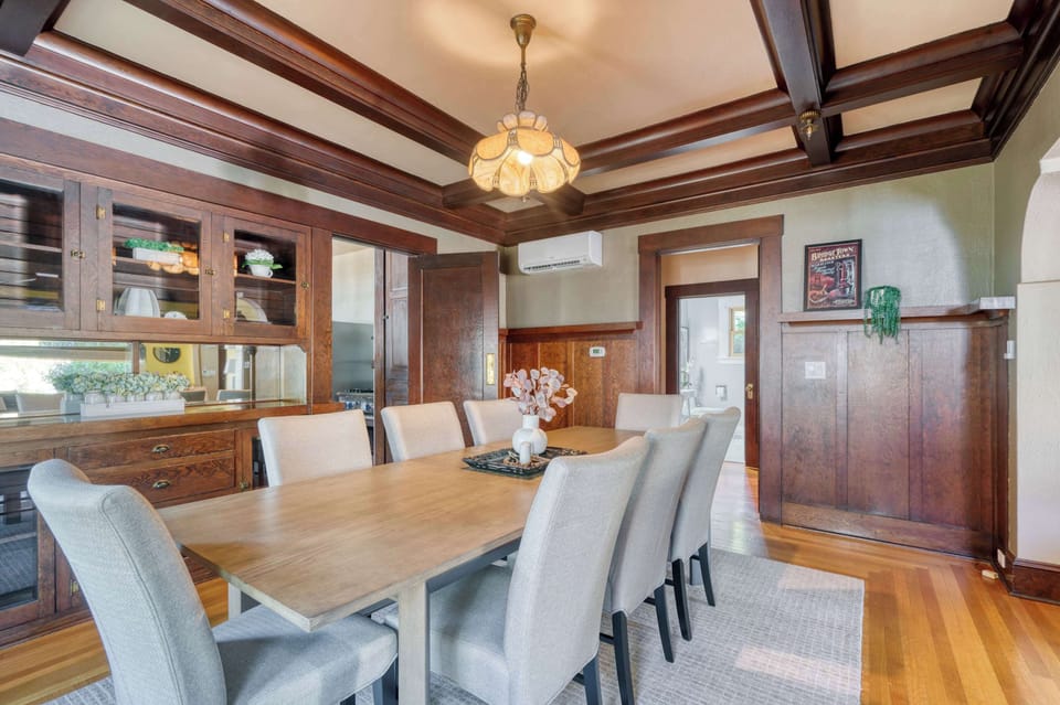 Dining room with seating for group meals.