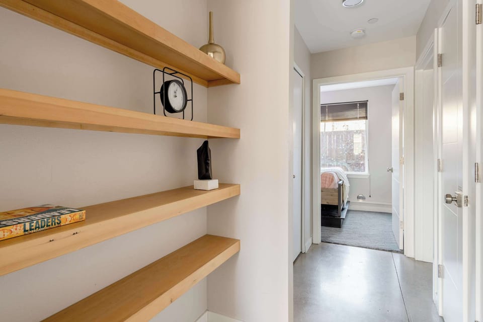 Bedroom view toward sliding closet doors.