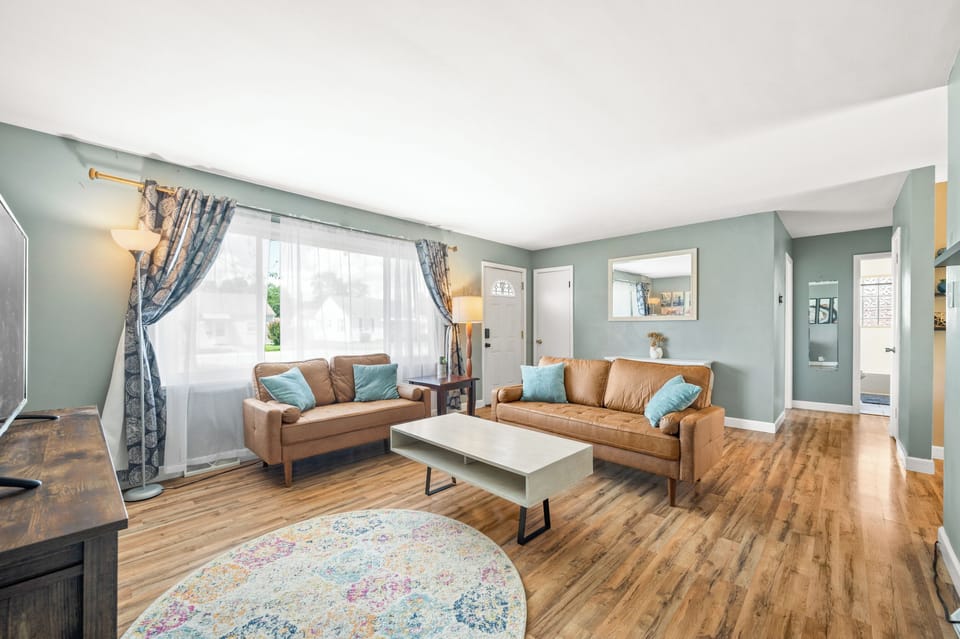 Spacious living room with smart TV!