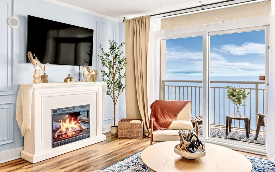 Turn on the fireplace to set the vibes